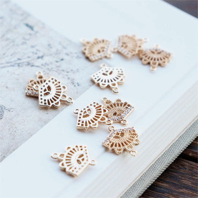 CZ Pave Fan Shape Charm, Cubic Zircon Fan Connector, CZ Earring Charms,Real Gold Plated Brass Earring Charms, Jewelry Findings JY029-F017
