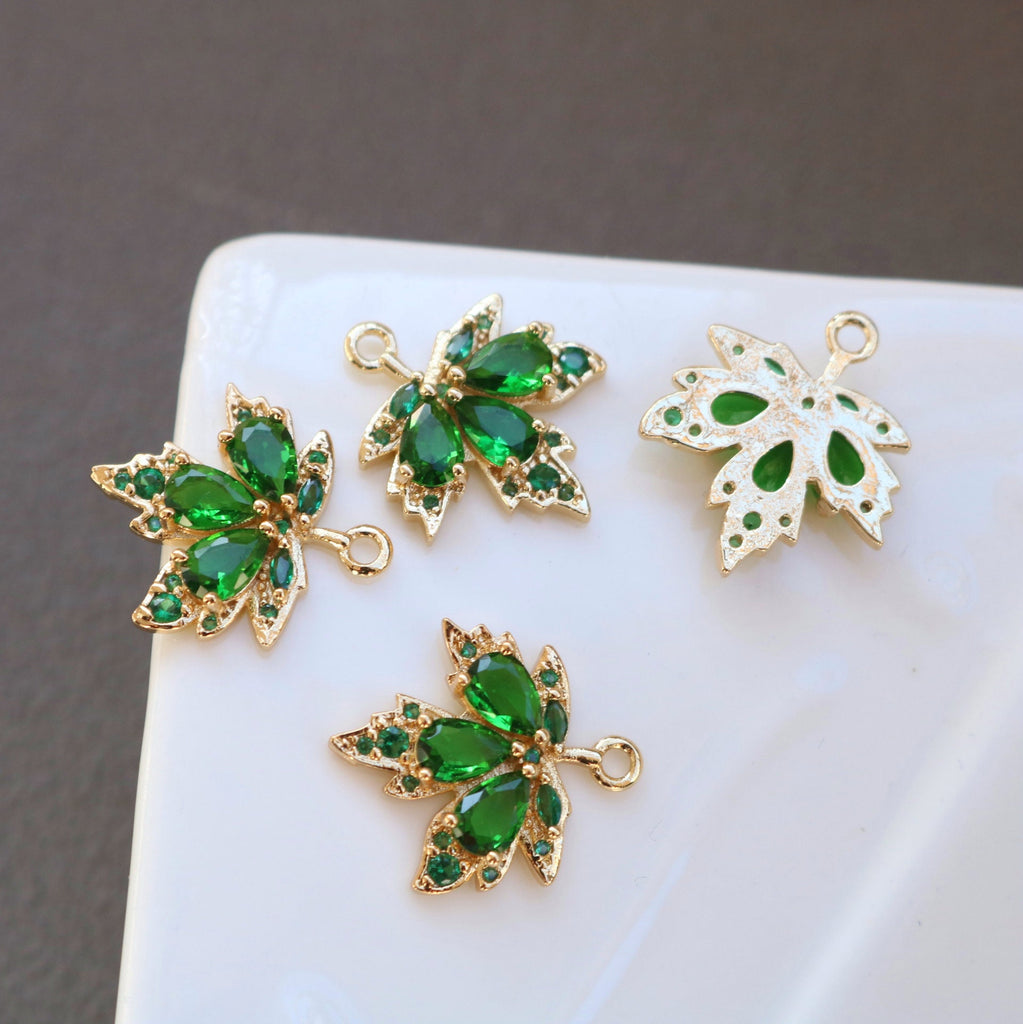 CZ Pave Maple Leaf Charm, Cubic Zircon Crystal Maple Leaf Pendant, CZ Earring Charms, Gold Plated Earring Charms, Jewelry Finding HL114-F188