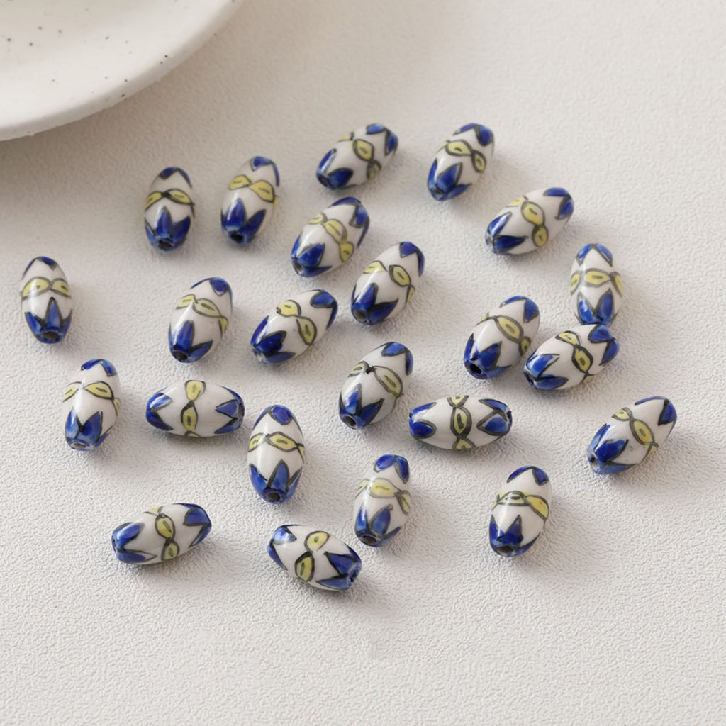 5 cuentas espaciadoras ovaladas, colgante ovalado de cerámica pintado a mano, cuentas de cerámica para hacer joyas, hallazgos de cuentas DIY GZ439