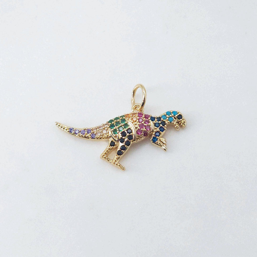 Dinosaur Pendant Collection, Animal Pendant, Rainbow CZ Pave Pendant, 18K Gold Plated Pendant, Jewelry Findings S20623