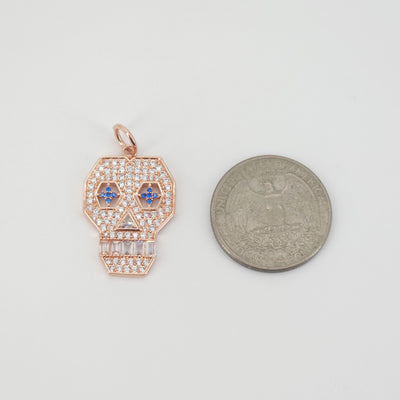 18K Real Gold Skeleton Pendant, Skull Pendant, bracelet necklace charms, CZ Pave Pendants, Jewelry Findings S20718