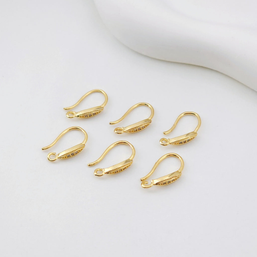 4pcs 18K Gold Plated Ear Wires, Oval Cubic Pave Earring Hooks, Nickel Free, Fish Hooks, Ear Wires for Jewelry Making D0137
