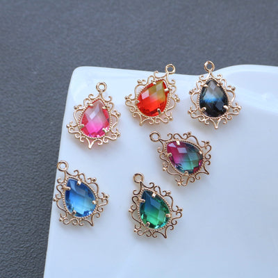 10pcs- Vintage Crystal Teardrop Charms, 14K Gold Plated Teardrop Pendant, 19x31mm, Jewelry Findings HL054-F147