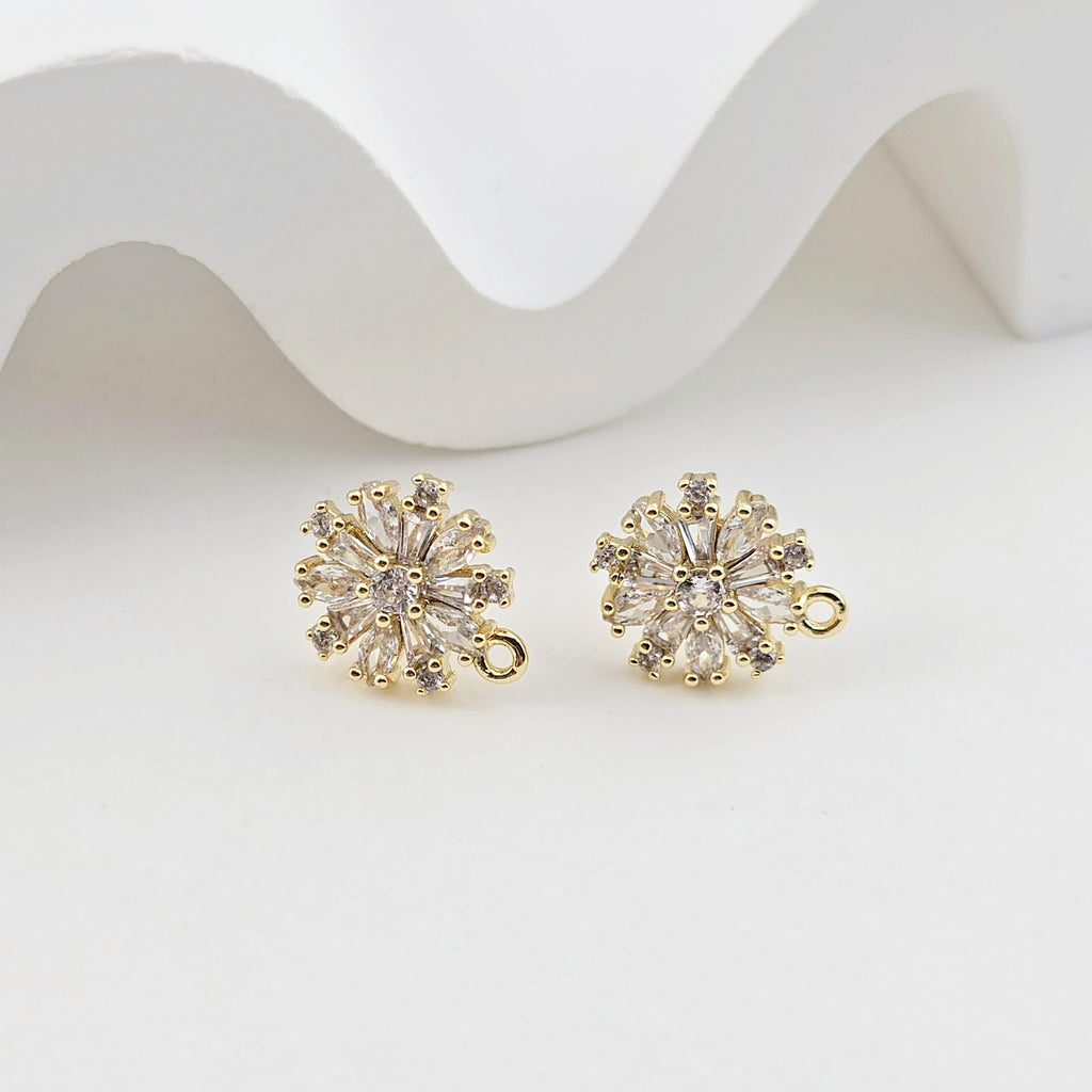 أقراط على شكل زهرة من الزركونيا المكعبة، مطلية بالذهب مع حلقة، مضادة للحساسية، أدوات يدوية الصنع، لوازم صنع الأقراط بنفسك D0255