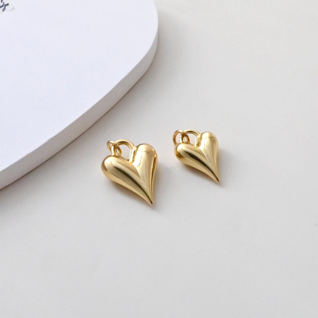 Dijes de corazón de oro, chapados en oro de 18 quilates, colgante de amor 3D, para hacer colgantes en collares y pulseras, accesorios de joyería S1381
