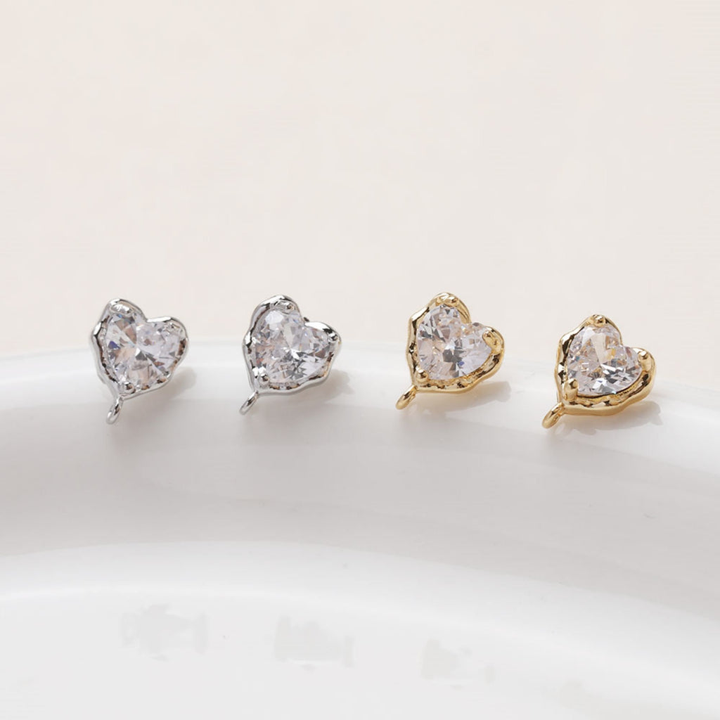 Gold love heart CZ Earring Post,  14K Gold Nickel Free Earrings, S925 Silver Ear Pins, 10mm, Heart Shape Ear Stud with Loop JG066