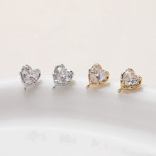 Load image into Gallery viewer, Gold love heart CZ Earring Post,  14K Gold Nickel Free Earrings, S925 Silver Ear Pins, 10mm, Heart Shape Ear Stud with Loop JG066