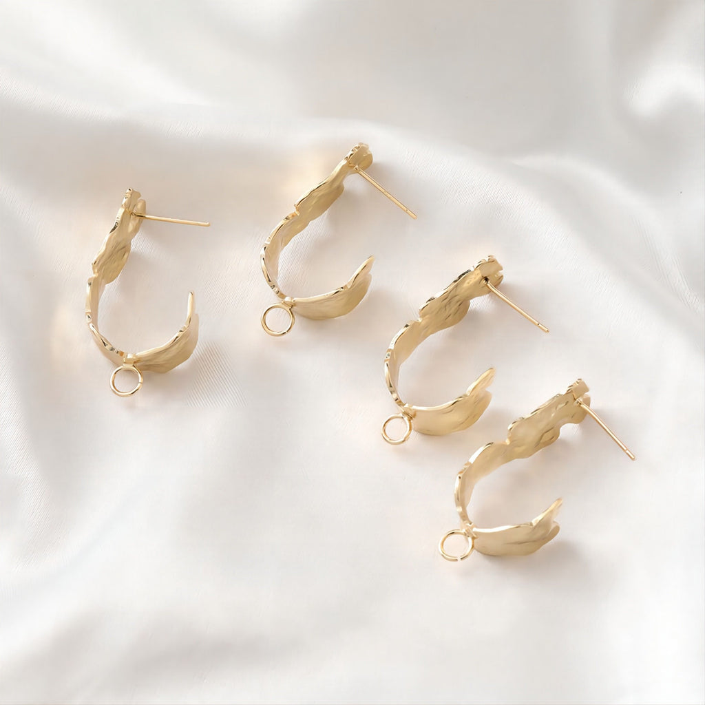 قرط أذن مطروق غير منتظم، ذهب/فضة عيار 14 قيراط، أقراط فضة S925 خالية من النيكل، قرط أذن على شكل عقدة مع حلقة JJ014