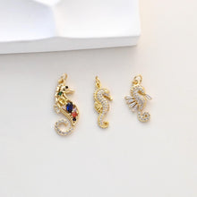 Load image into Gallery viewer, Seahorse Charms, 18K Gold Plated Cubic Micro CZ Pave Charms, Seahorse Pendant for Necklace Jewelry Findings S20739