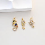 Seahorse Charms, 18K Gold Plated Cubic Micro CZ Pave Charms, Seahorse Pendant for Necklace Jewelry Findings S20739