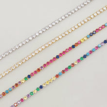 Load image into Gallery viewer, Rainbow Tennis Necklace, Tennis Chocker, 18K gold/Silver, 3mm, Adjustable, Finish Crystals Chain, READY TO WEAR S20319