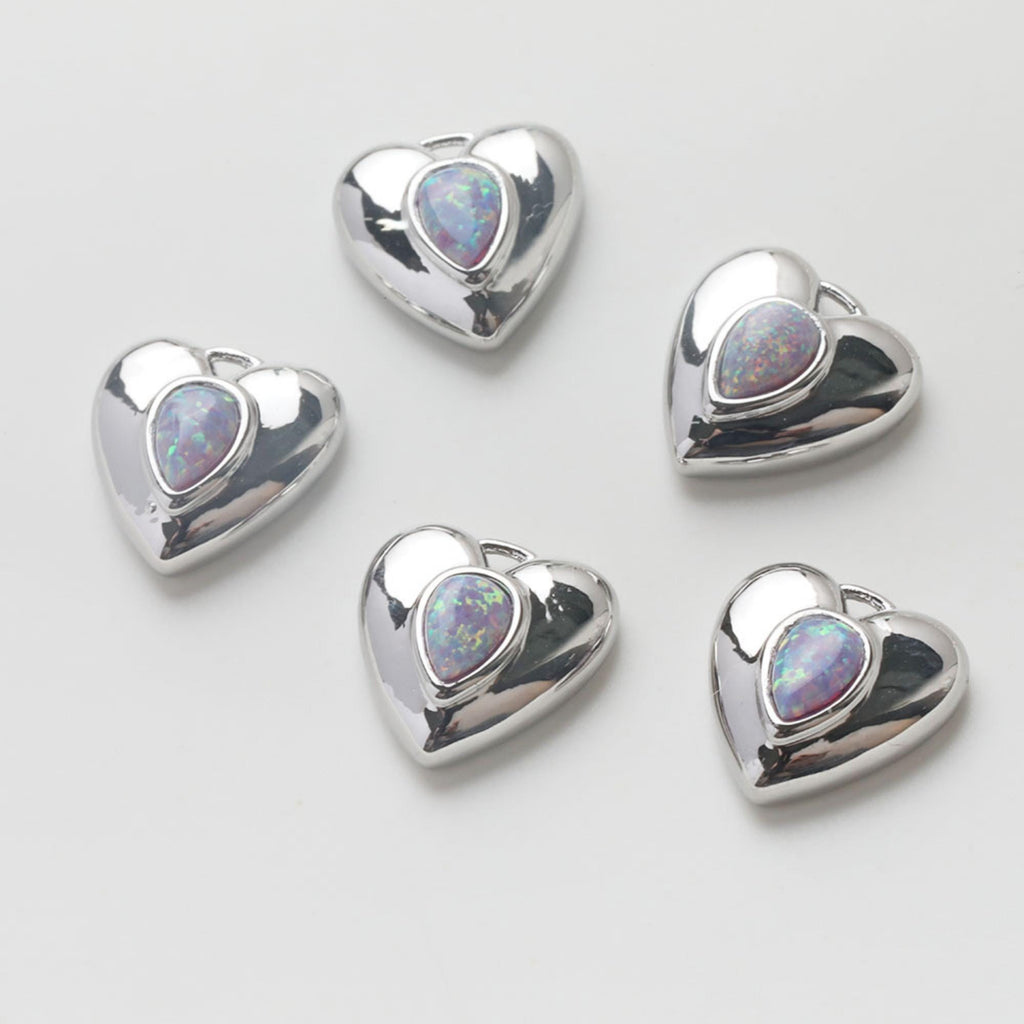 3D Heart Charms, 14K Gold Plated Opal Pave, Love Pendant, Necklace Making Pendants, Jewelry Findings GZ741