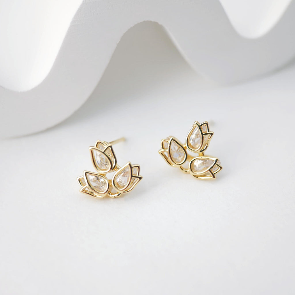 أقراط على شكل زهرة من الزركونيا المكعبة، مطلية بالذهب مع حلقة، مضادة للحساسية، أدوات يدوية الصنع، لوازم صنع الأقراط بنفسك D0223