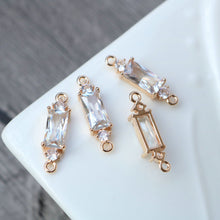 Load image into Gallery viewer, 10pcs Rectangular Connector, Cubic Zircon Crystal Pendant, Bracelet Necklace Pendant, 14K Real Gold Plated, Jewelry Findings HL095-F028
