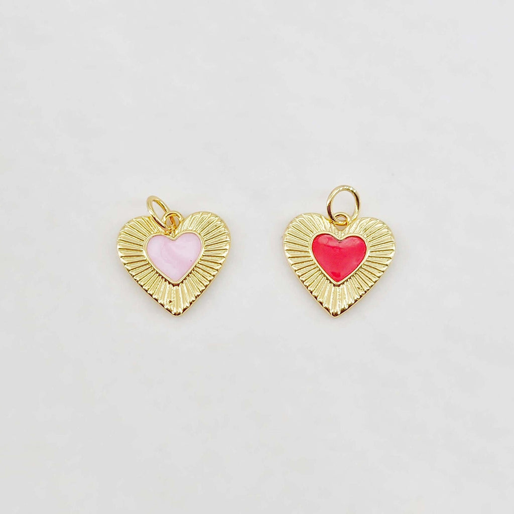 Enamel Heart Charm, 18K Gold Plated Heart Pendant, 13mm, Necklace Bracelet Making Pendant S20645