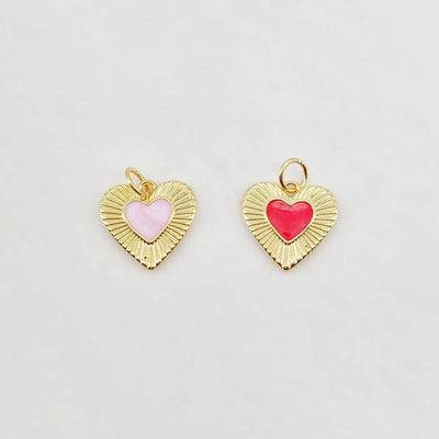 Enamel Heart Charm, 18K Gold Plated Heart Pendant, 13mm, Necklace Bracelet Making Pendant S20645