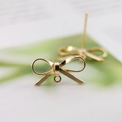4pcs Gold Bow Earring Post With Loop, S925 Silver Ear Pin Nickel Free Earrings, Bowtie Ear Stud Loop, Hypoallergenic Earring Findings Z016