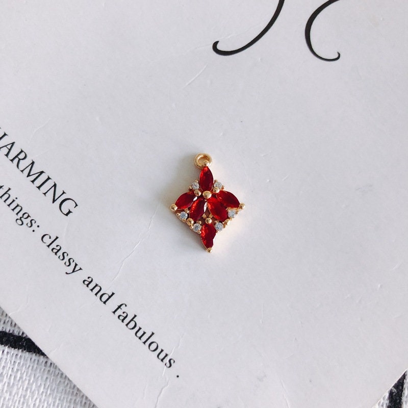 10 قطع من دلايات الزهور مع حلقات، قلادة بوهو، قلادة مكعبة مرصعة بالأحجار الكريمة، صناعة قلادة سوار، نتائج مجوهرات مطلية بالذهب MY063-F060