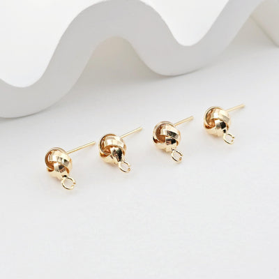 Round Wire Dough Earring Post with Loop, 18k Gold Chain Round Stud Earring Nickel Free, Hypoallergenic Earring Findings ZX284