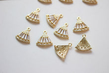 Load image into Gallery viewer, CZ Pave Fan Shape Charm, Cubic Zircon Crystal Fan Connector, CZ Earring Charms, Gold Plated  Earring Charms, Jewelry Findings BB030-F031