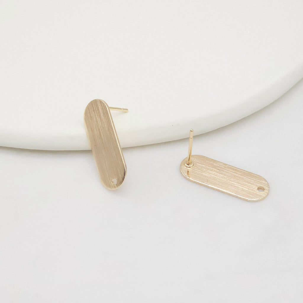 10pcs Oval Post With Loop, Frosted Surface, 18K Gold Stud Earring Nickel Free, Hypoallergenic Earring Findings ZX130