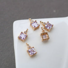 Load image into Gallery viewer, 10pcs Square Charm, Cubic Zircon Crystal Pendant, Real Gold Plated Brass Earring Charms, Jewelry Findings HL088-F117