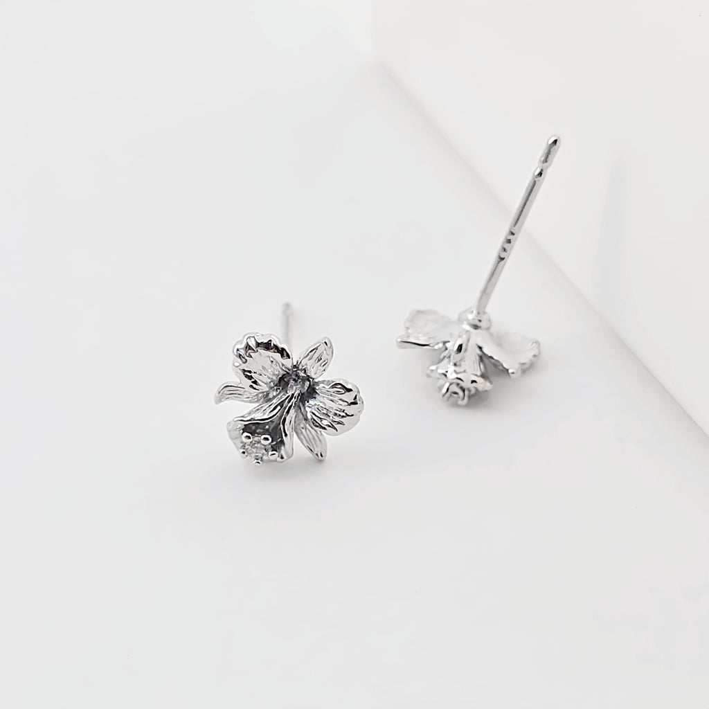 Flower Earring Post, 18K Real Gold Plated Brass Stud Earring With Loop, CZ Pave, Nickel Free, Earring Finding ZX293