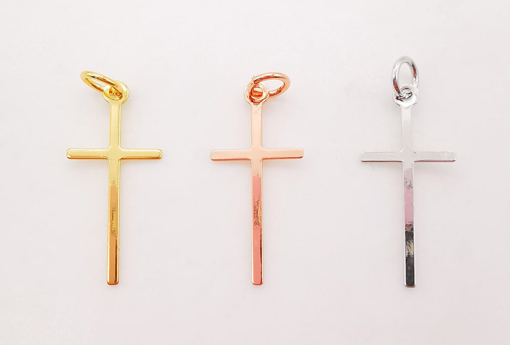 Gold Cross Charms, 18K Shiny Gold Plated, Necklace Earring Making Charms, 23x10mm, Religion Jewelry Findings S822