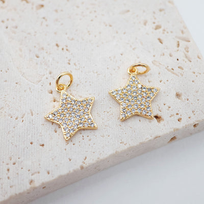 Gold Star Charms, 12mm Shiny Crystal Cubic Star Pendant, 18K Gold Plated, Necklace charms, Jewelry Findings S691