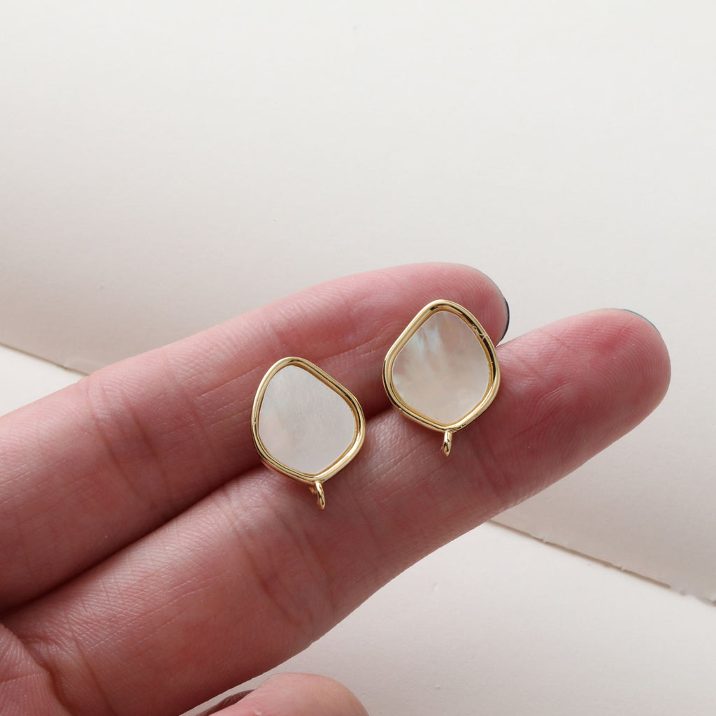 قرط صدفي غير منتظم، مطلي بالذهب عيار 14 قيراطًا، دبوس فضة S925 خالٍ من النيكل، نتائج قرط مضادة للحساسية JJ022