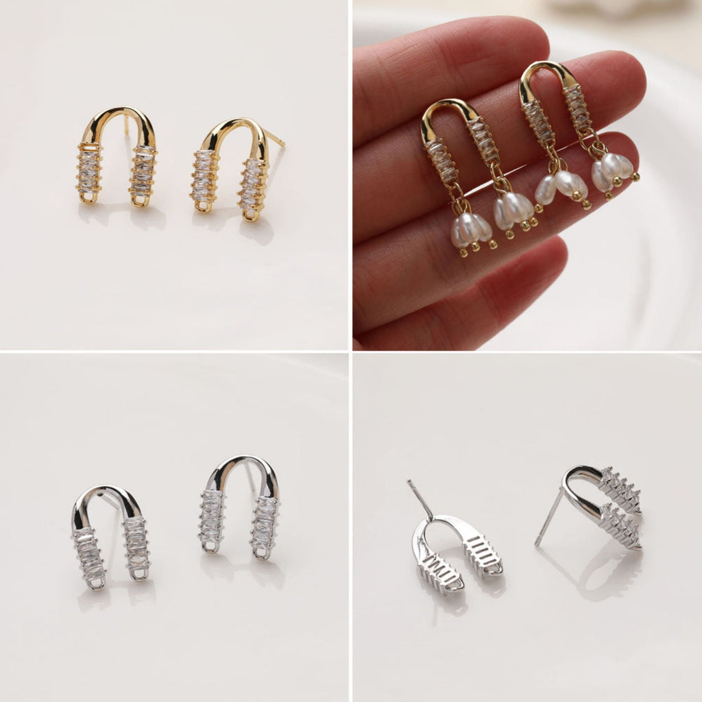Poste para aretes en forma de U de oro de 14 quilates con dos presillas, pendientes de arco, pendientes de plata S925 sin níquel, accesorios hipoalergénicos GZ399