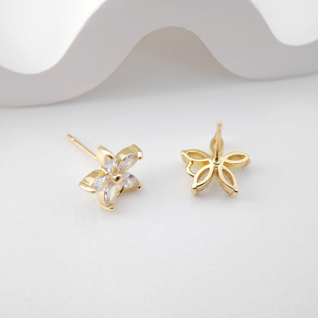 أقراط على شكل زهرة من الزركونيا المكعبة، مطلية بالذهب مع حلقة، مضادة للحساسية، أدوات يدوية الصنع، لوازم صنع الأقراط بنفسك D0245