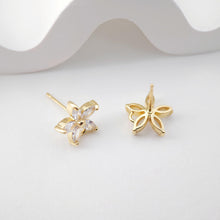 تحميل الصورة إلى عارض المعرض، أقراط على شكل زهرة من الزركونيا المكعبة، مطلية بالذهب مع حلقة، مضادة للحساسية، أدوات يدوية الصنع، لوازم صنع الأقراط بنفسك D0245