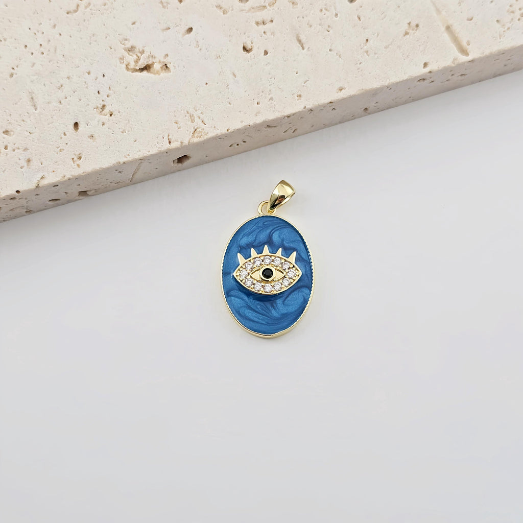 Enamel Evil Eye Charm, 18K Gold Plated Eye Pendant, CZ Pave Charm, Necklace Making Charm, Jewelry Findings S1286