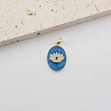 Load image into Gallery viewer, Enamel Evil Eye Charm, 18K Gold Plated Eye Pendant, CZ Pave Charm, Necklace Making Charm, Jewelry Findings S1286