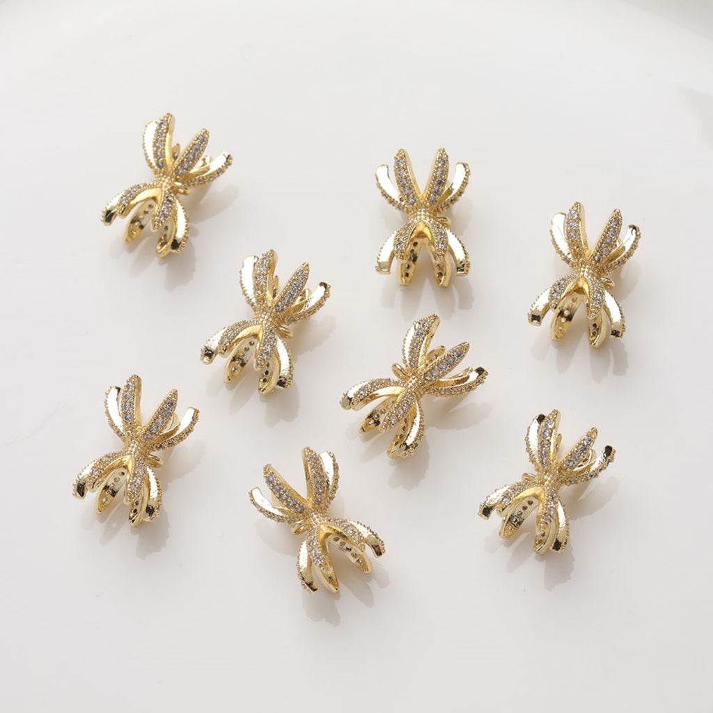 Cuentas espaciadoras con forma de corona, chapadas en oro de 14 quilates, cuentas de circonita con orificio para tapa, cuentas para hacer collares y aretes, accesorios de joyería SC019