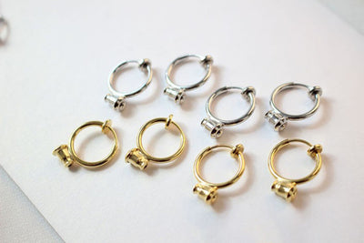 Invisible Spring Ear Clip with loop, Non Pierced Screwback Earring Findings, 13mm, 18K Gold/Silver Plated, DIY Earring Finding GZ159