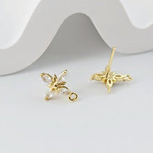 تحميل الصورة إلى عارض المعرض، أقراط على شكل زهرة من الزركونيا المكعبة، مطلية بالذهب مع حلقة، مضادة للحساسية، أدوات يدوية الصنع، لوازم صنع الأقراط بنفسك D0258