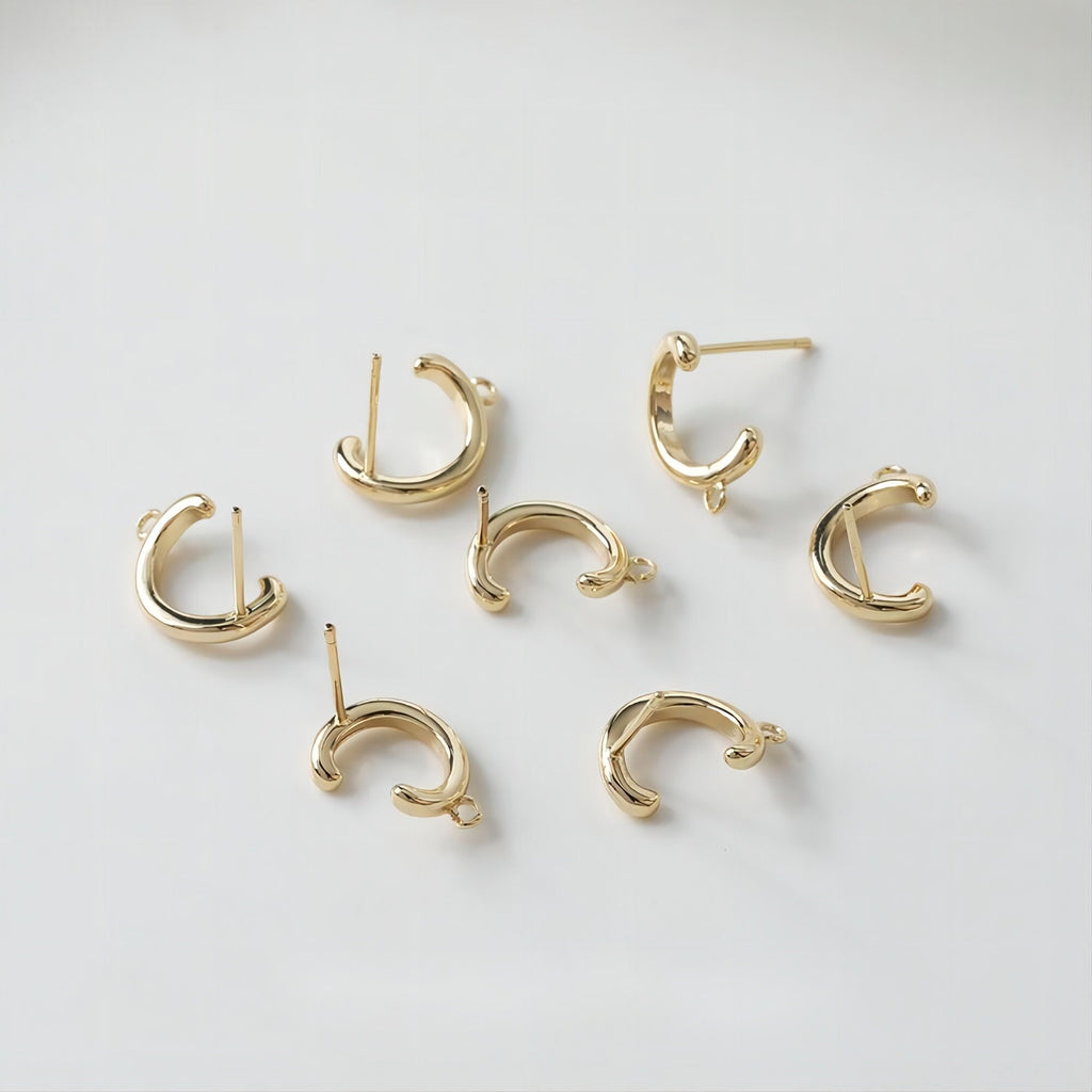 C Shape Earrings Post With Loop, 14K Gold, S925 Silver Ear Pin Nickel Free Earrings, Ear Stud Loop, Hypoallergenic Earring Findings GE049
