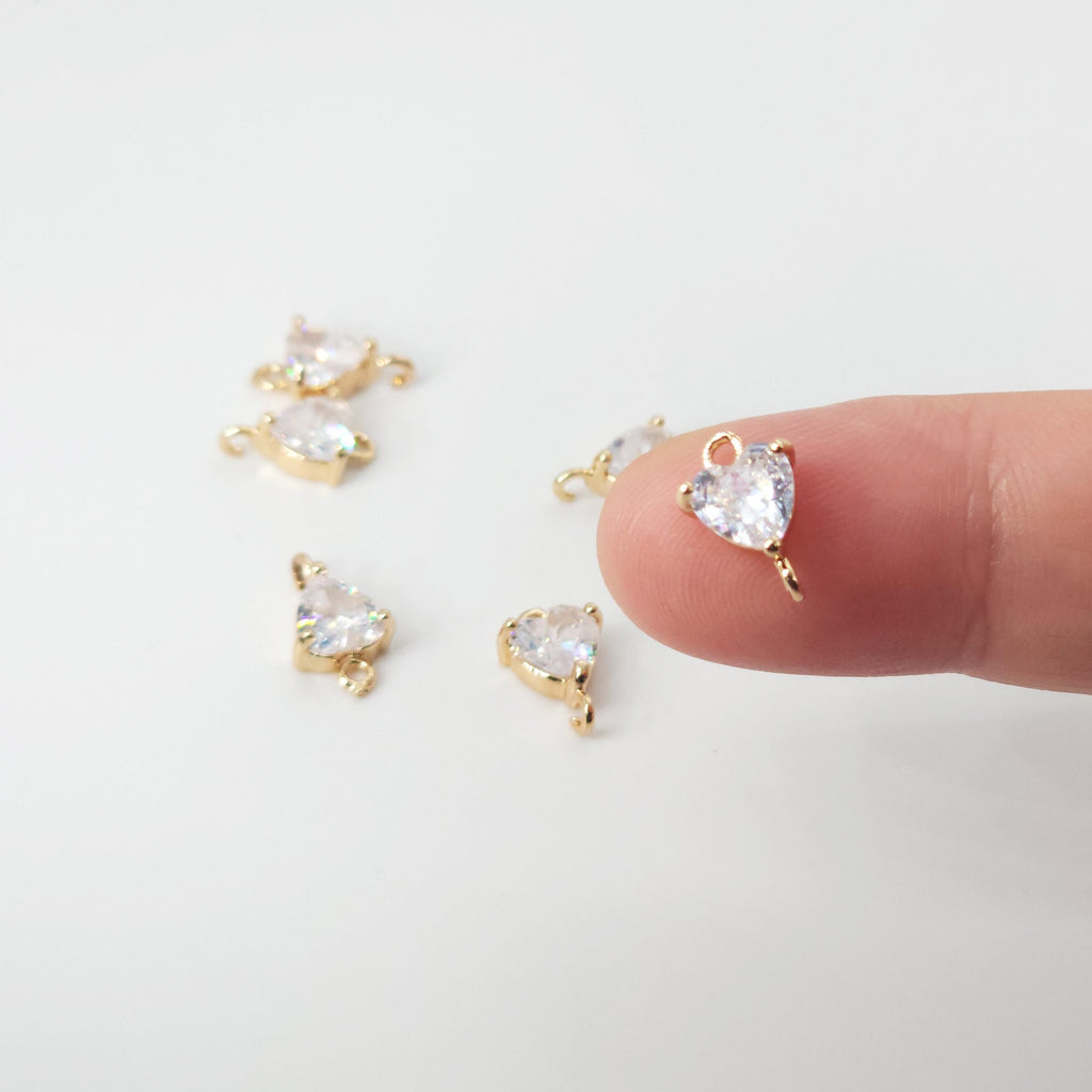 Dije conector de corazón pequeño, colgante de pavé cúbico, dije de amor, fabricación de pulseras y collares, accesorios de joyería chapados en oro HL008-F055