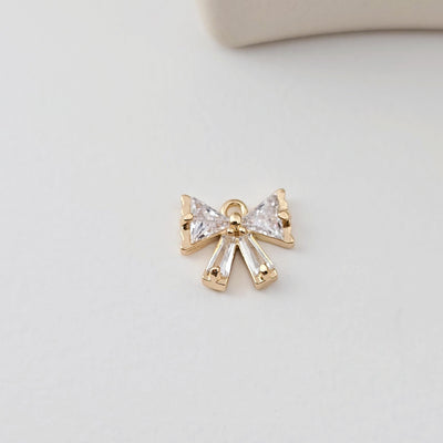 2pcs CZ Pave Bow Tie Charm, Cubic Zircon Crystal Bow Tie Pendant, Necklace Pendant, 18K Real Gold Plated, Jewelry Findings D0299