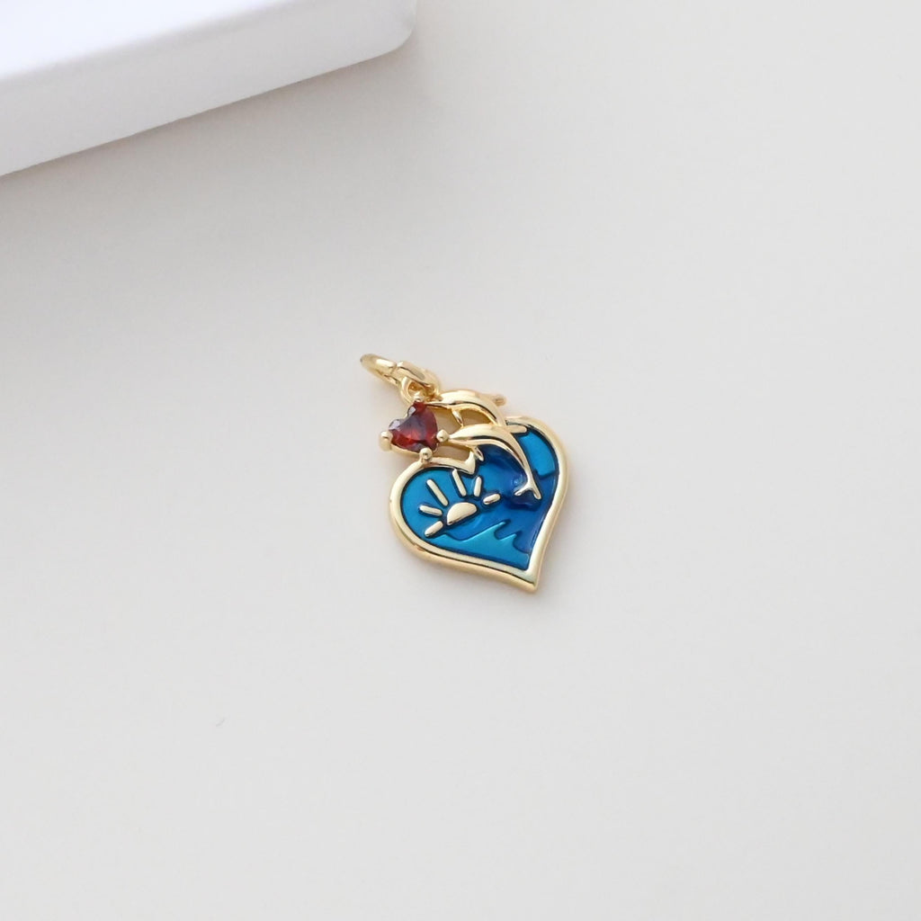 Enamel Heart Charm, 18K Gold Plated Heart Pendant, 10mm, Necklace Bracelet Making Pendant S1310