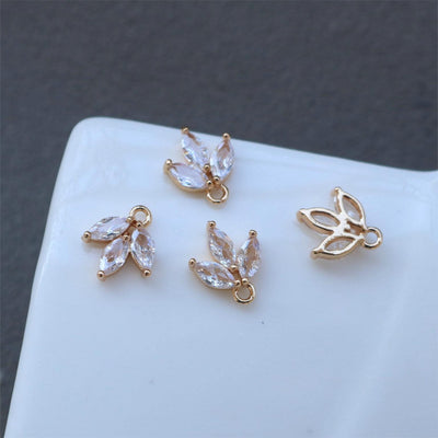Tiny Leaf Connector, Cubic Zircon Crystal Leaf Pendant, CZ Earring Charms,  Gold Plated Brass Earring Charms, Jewelry Findings HL011-F194