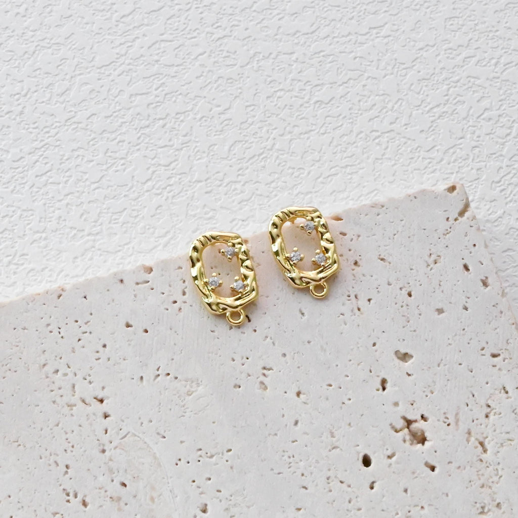 Rectangular CZ Earring Post With Loops, S925 Silver Pin Nickel Free Post, 18K gold Plated, Hypoallergenic Earring Findings D0433