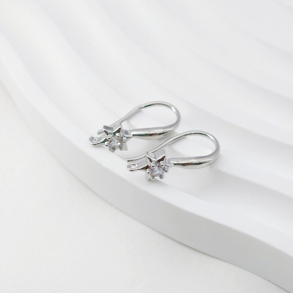 Hexagram Zircon Ear Wire Hook, Gold Plated Star Earring Hook, Hypoallergenic Hooks Earring , Handmade Earring Findings  Supplies D0092