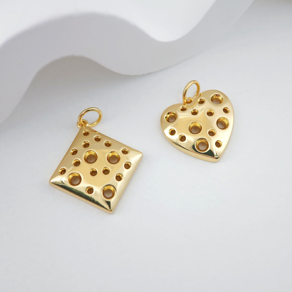 Dijes de queso con forma de cubo de corazón brillante, chapado en oro de 18 quilates, para hacer collares, accesorios de joyería S1110