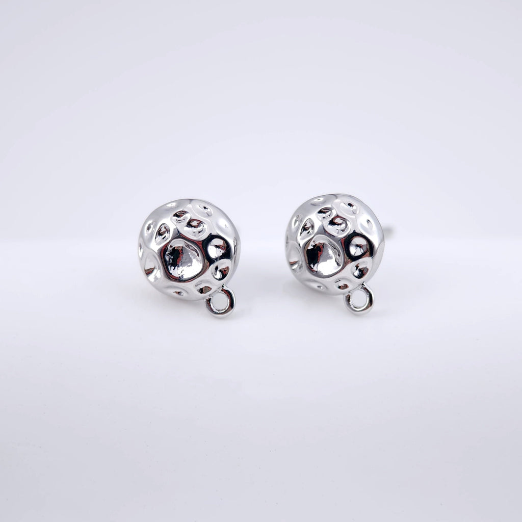 Round Hammered Earring Post Earrings, Gold Earring Post with Loop, Hypoallergenic, Earring Findings, Handmade Earring Supplies D0050