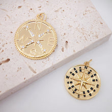 Load image into Gallery viewer, 18K Gold Compass Pendant, Compass Charm for Necklace Making, Jewelry Findings S20480