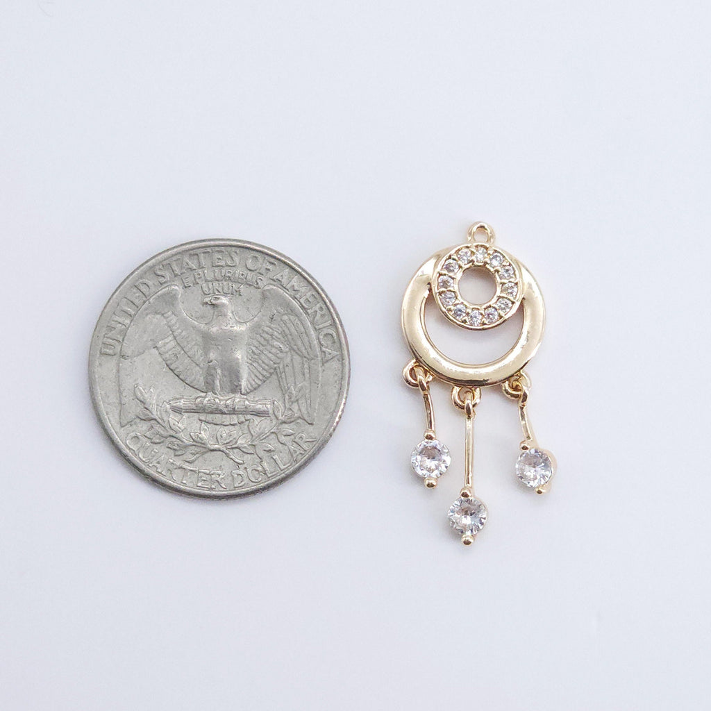 CZ Pave Moon and Star Charm, Cubic Zircon Crystal Pendant, CZ Earring Charms,  Real Gold Plated Earring Charms, Jewelry Findings ZR017-F124