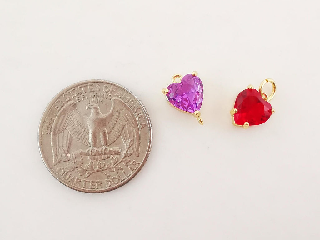 2PCS Purple/Red Cubic Heart Tiny Charms, 18K Gold Plated CZ Pave Love Charms, Bracelet Necklace Making Pendants, Jewelry Findings S20288